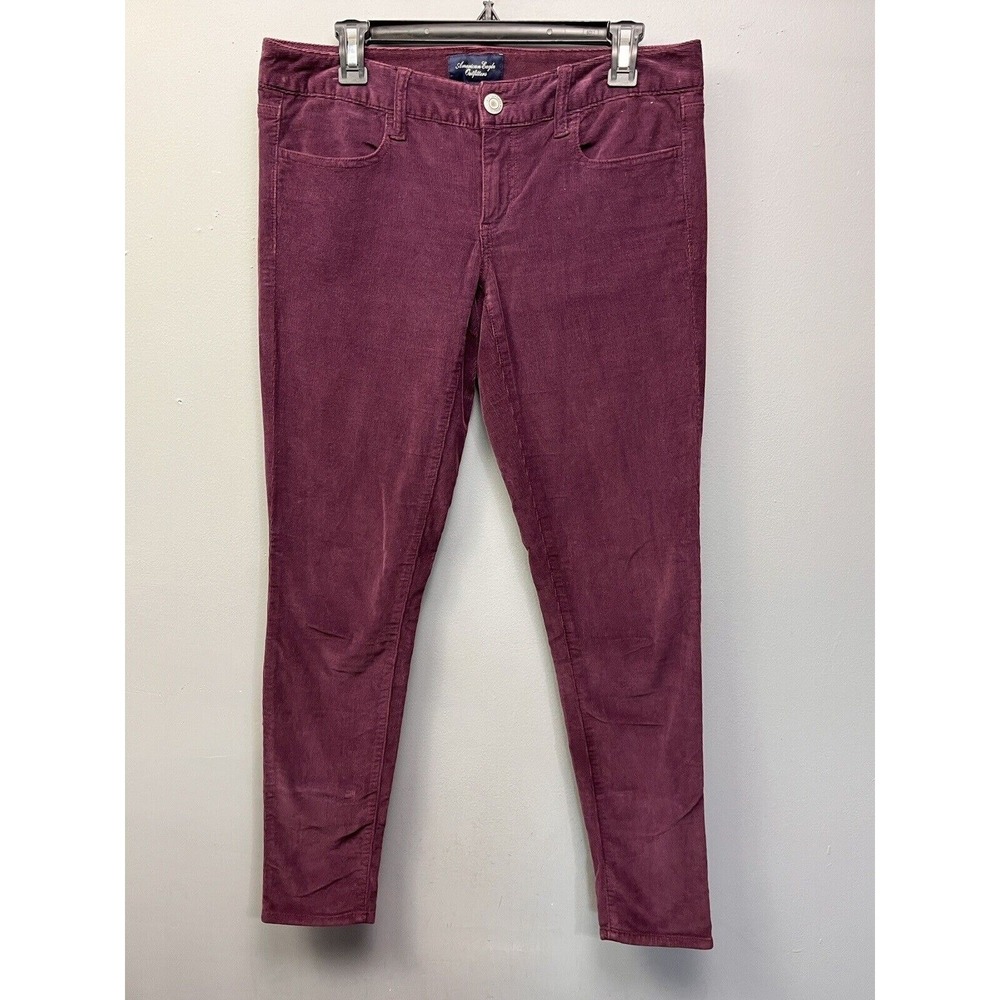 American Eagle Corduroy Pants Womens 8 Burgundy Super Stretch Skinny Mid‎ Rise